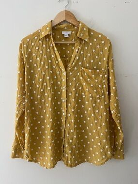 J. Jill embroidered Yellow Polka Dot Button Up shirt w/front pocket 100% cotton
